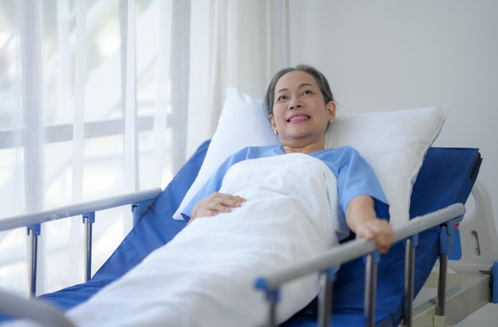 A smiling woman in respite care.