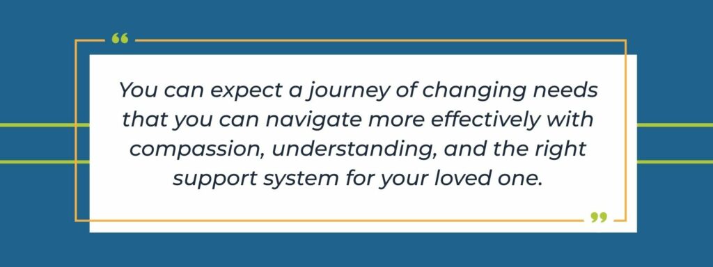 Infographic with a quote: "You can expect a journey of changing needs that can be navigated with compassion, understanding, and the right support system for your loved one."